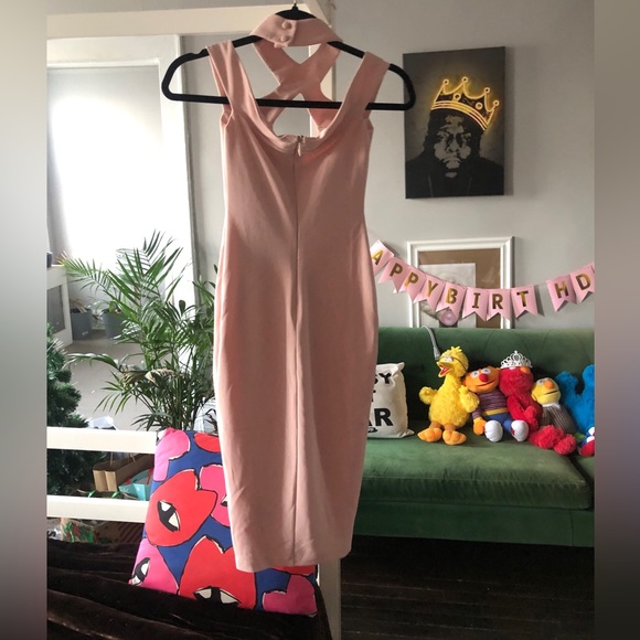 Nookie Athena off the shoulder blush halter midi dress figure hugging size S NWT - Picture 10 of 10